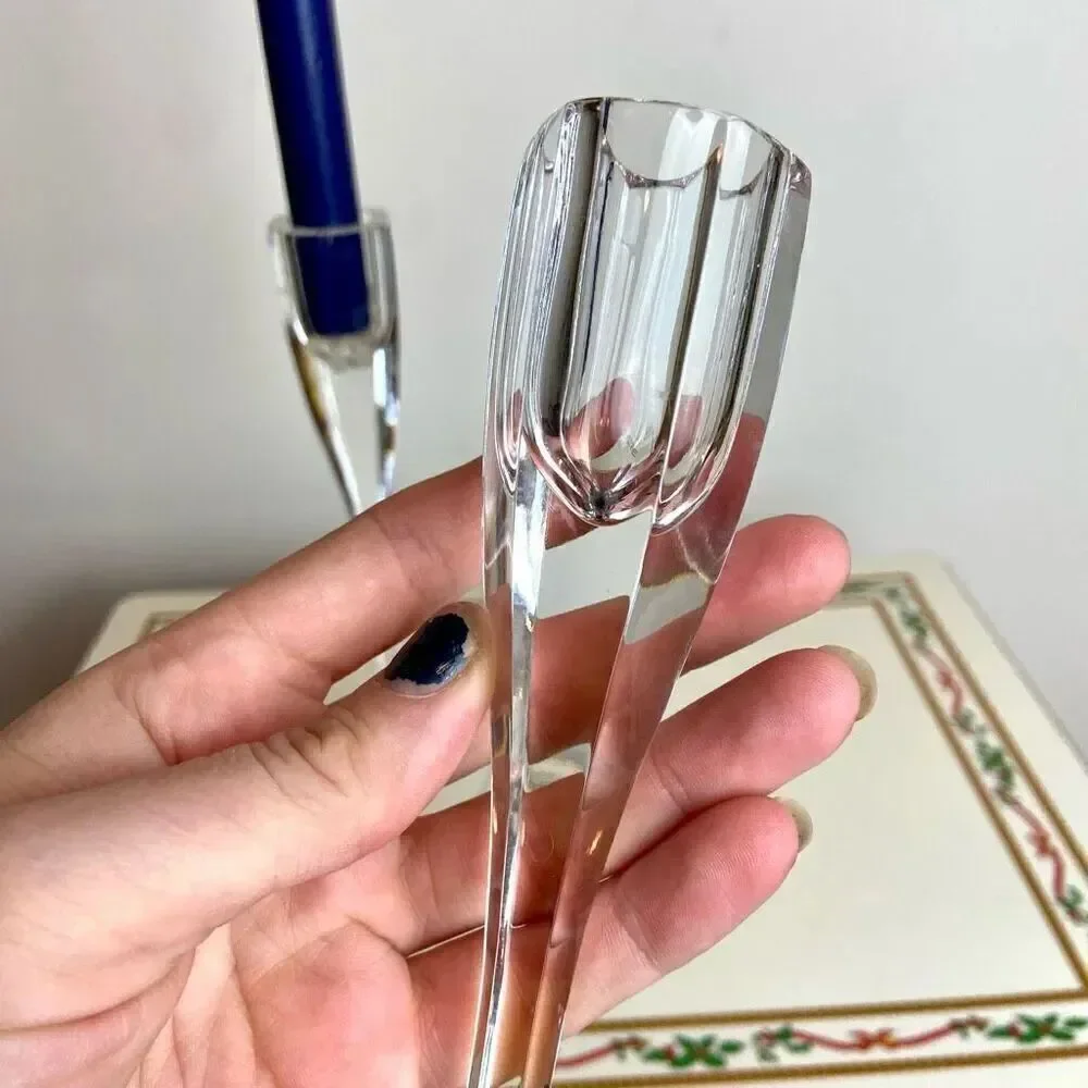 PAIR Oneida Hand-Cut Lead Crystal Taper Candle Holders 8.25” Modern Elegance Cle